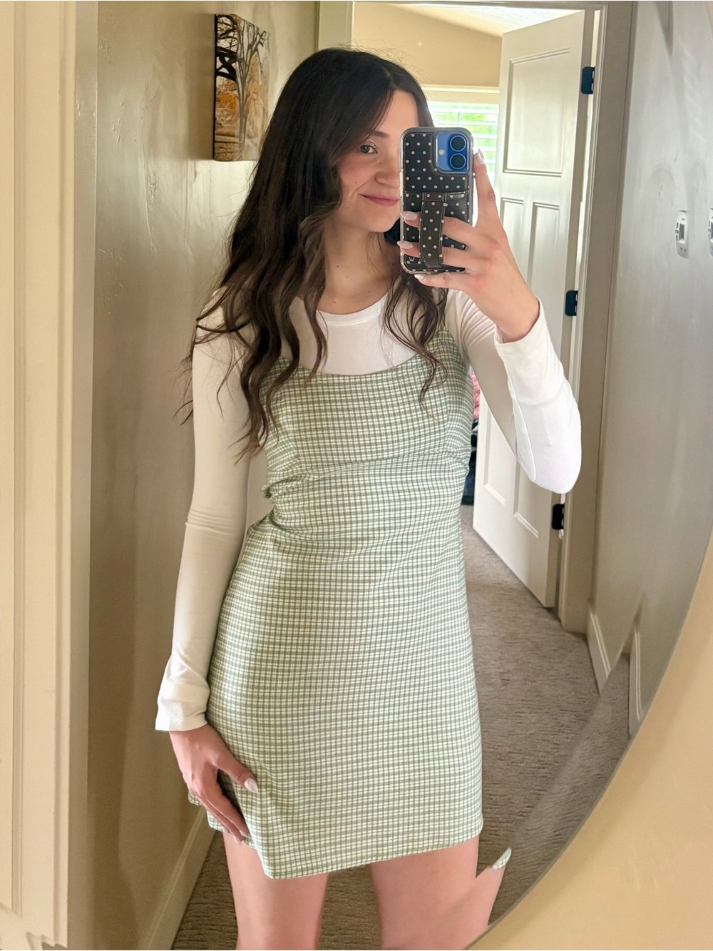 PacSun Light Green Gingham Slip Mini Dress
